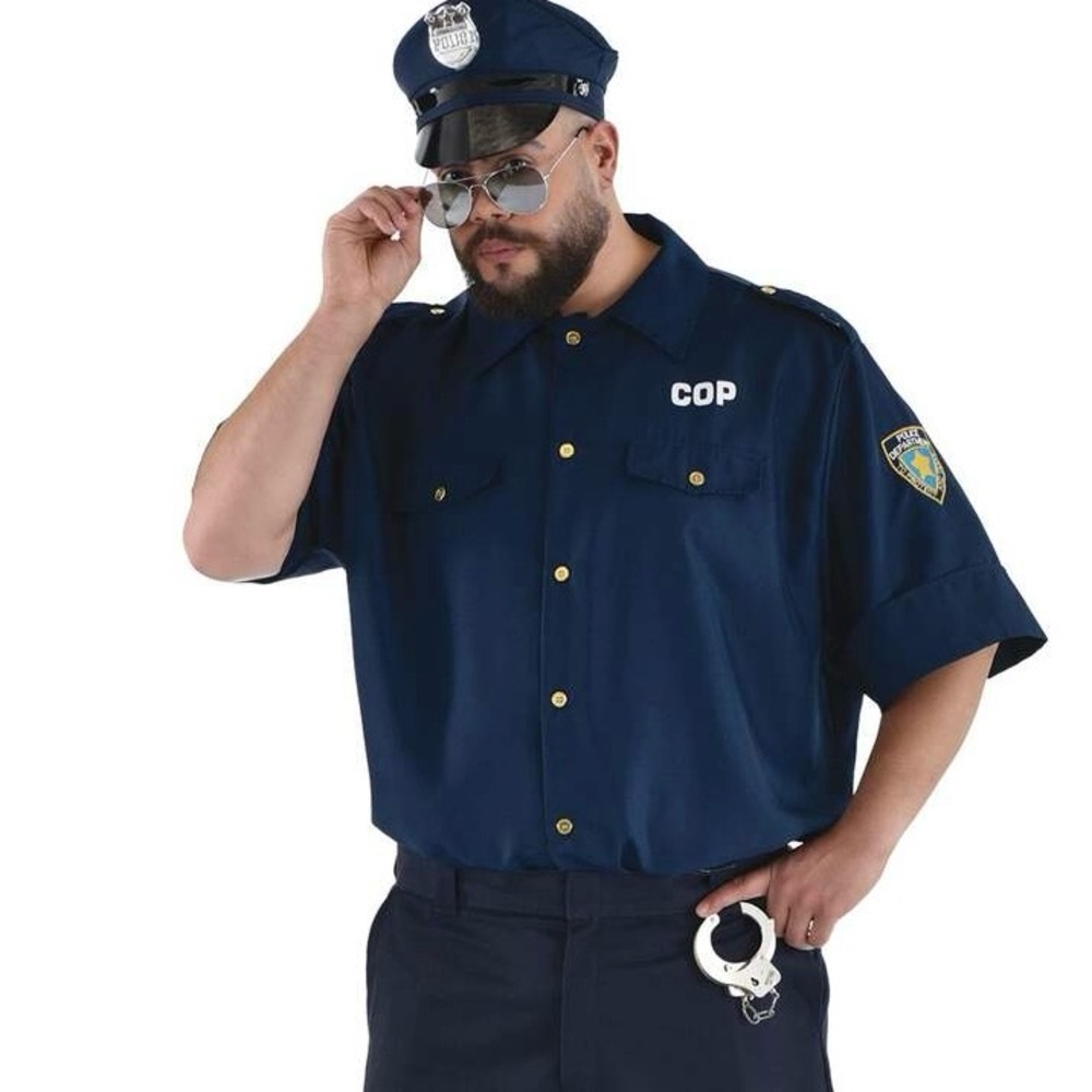 Men's Short Sleeve Cop Police Officer Shirt Halloween Costume 2XL Up To Size 52